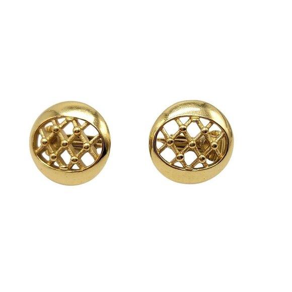 Crown Trifari Small Round Open Basket Weave Gold - Picture 2 of 4